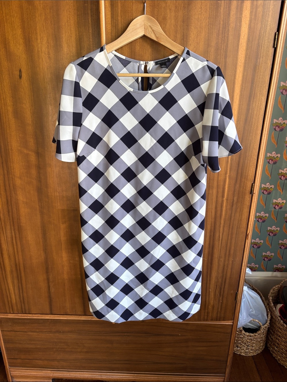 Women's Navy and White Check Shift Dress
